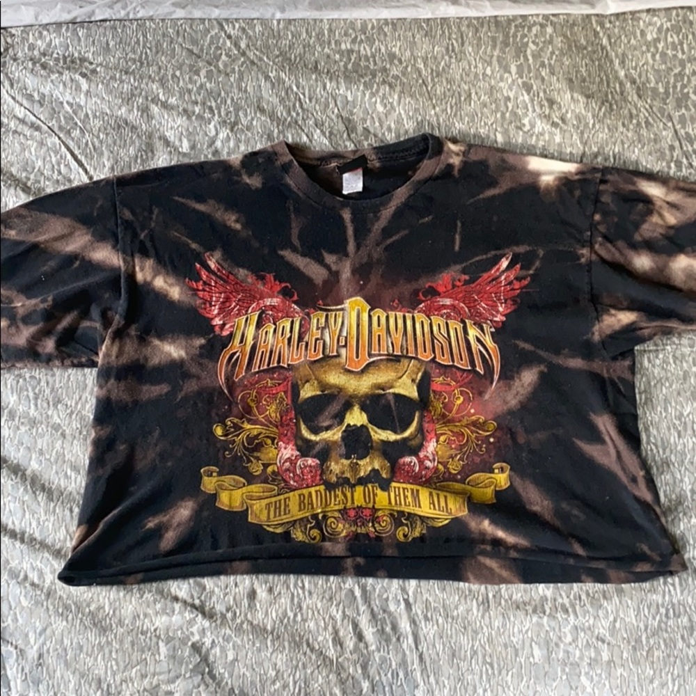Cropped oversized tie dye Harley Davidson tee